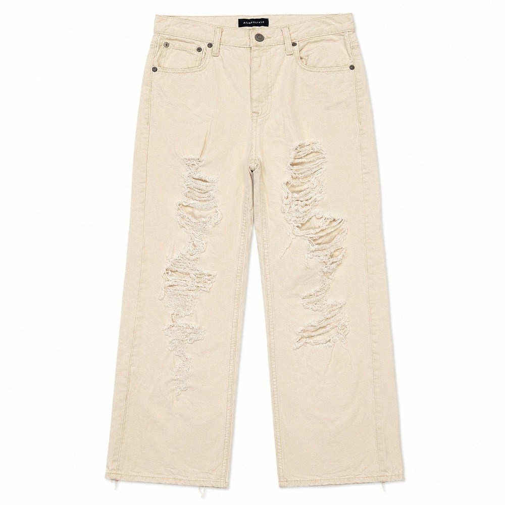 Aeropostale Womens High Waisted Distressed 90s Baggy Jeans Cream White S